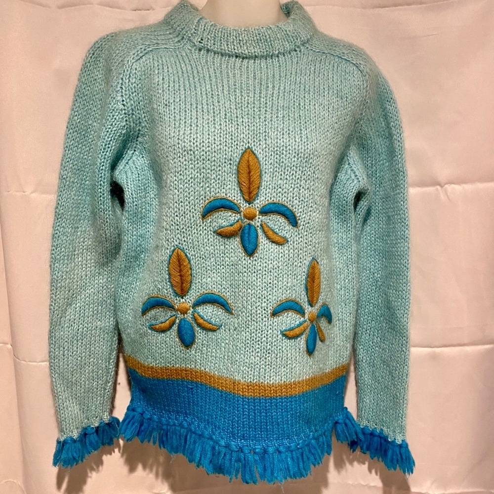 Vintage  Blue Mohair Sweater 100% Wool 60s Saks Fifth Avenue Size Small